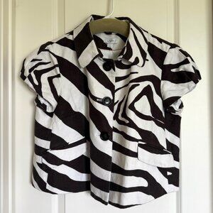 LOFT Brown Zebra Cropped Linen Jacket Size XL